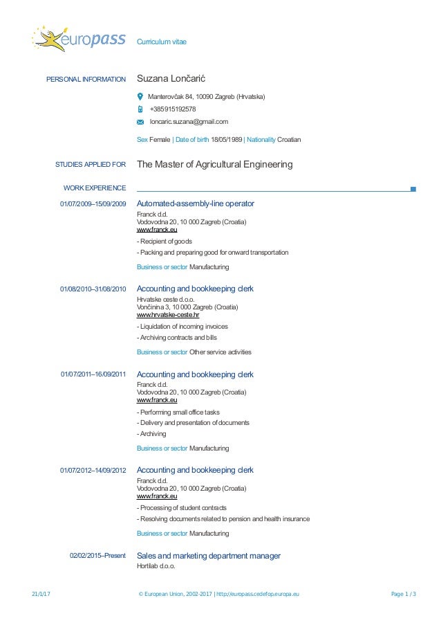 europass curriculum vitae hrvatski europass curriculum vitae hrvatski